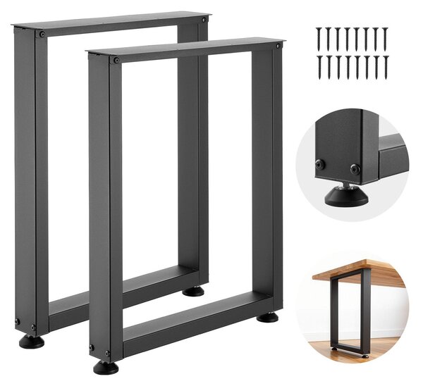 Piedini per tavolo - Set da 2 gambe per tavolo 60 x 75 cm - Profilo quadrato - Portata fino a 1000 kg - Per tavolo da pranzo, scrivania, tavolino da salotto - Nero