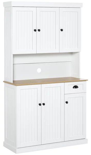 HOMCOM Mobile Dispensa Cucina in Legno con Armadietti e Cassetto Stile Country, 101x39x180cm, Bianco|Aosom