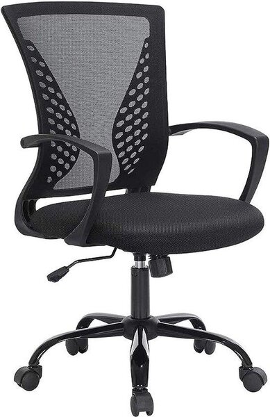 Sedia da ufficio ergonomica Famanu, con braccioli pieghevoli - Colore: nero