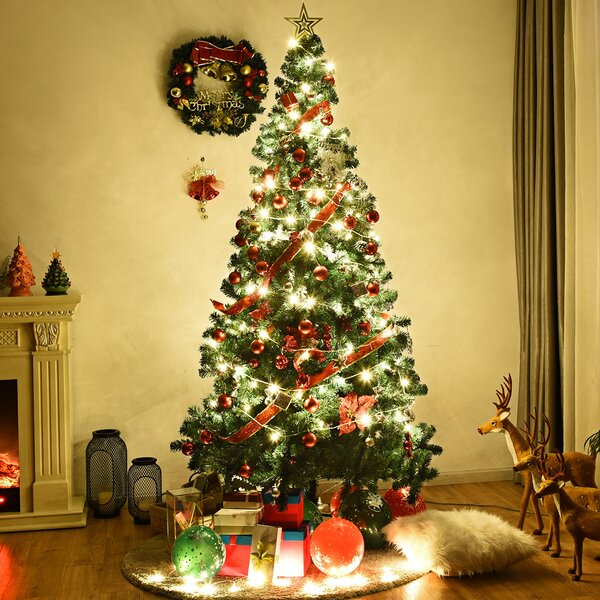Costway Albero di Natale 240cm con aghi in PVC di alta qualità base di metallo, Abete artificiale per casa ufficio negozi hotel