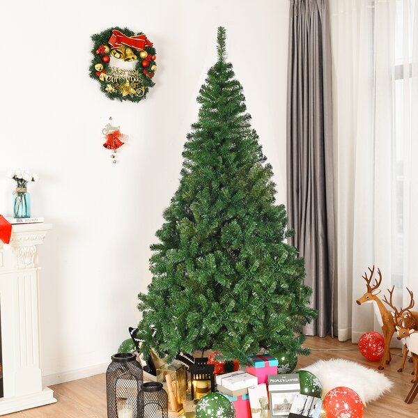 Costway Albero di Natale 210cm con aghi in PVC di alta qualità base di metallo, Abete artificiale per casa ufficio negozi hotel