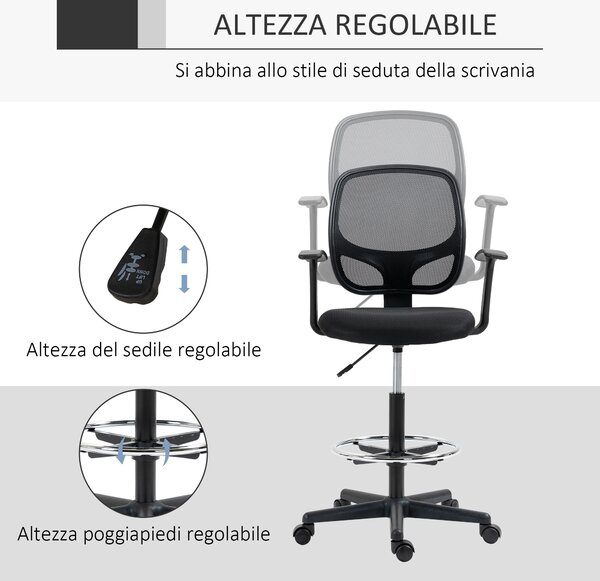Vinsetto Sedia da Ufficio Ergonomica ad Altezza Regolabile con Braccioli, Rotelle e Seduta Imbottita, 60x56x110-132 cm, Nera | Aosom Italy