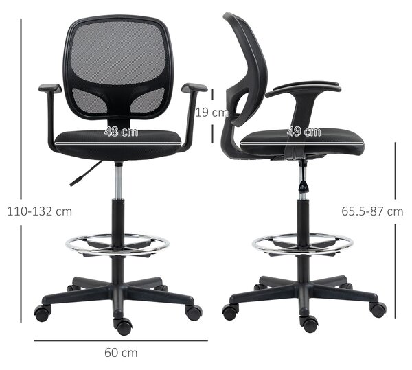 Vinsetto Sedia da Ufficio Ergonomica ad Altezza Regolabile con Braccioli, Rotelle e Seduta Imbottita, 60x56x110-132 cm, Nera | Aosom Italy