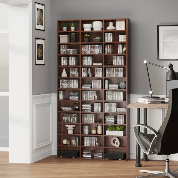 Homcom Libreria da Muro porta CD DVD in Legno,Mobile Soggiorno Regplabile con 36 scompartimenti, Marrone 195 × 102 × 23.5cm|Aosom