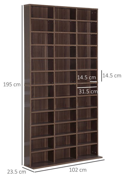 Homcom Libreria da Muro porta CD DVD in Legno,Mobile Soggiorno Regplabile con 36 scompartimenti, Marrone 195 × 102 × 23.5cm|Aosom