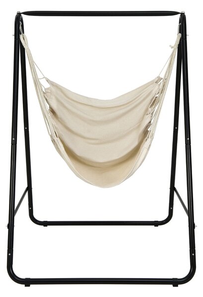 Costway Sedia amaca con supporto per appenderla per interno ed esterno, Sedia appesa oscillante con supporto Beige