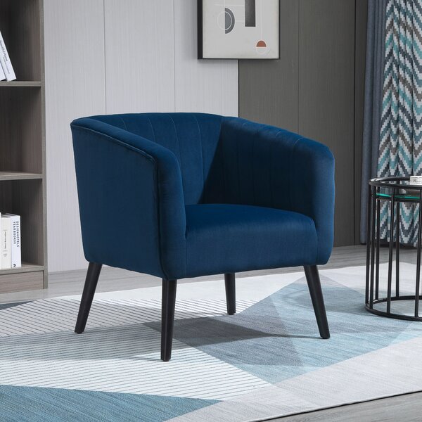 HOMCOM Poltroncina Moderna Sedia Imbottita Stile Nordico, Rivestimento in Velluto e Gambe in Legno, Blu, 71x65x76cm|Aosom