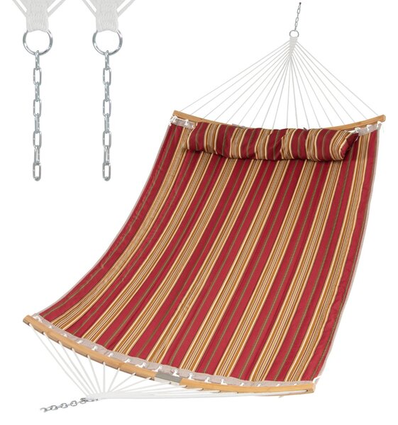 Costway Amaca resistente da esterno con cuscino smontabile, Amaca portatile con barra di sospensione in bambù Rosso