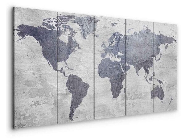 Quadro Concrete World Map (5 Parts) Narrow