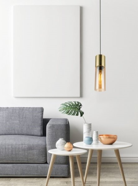 GLOBO 21000HM - Lampadario a sospensione con filo ANNIKA 1xE27/25W/230V diametro 10,5 cm ottone
