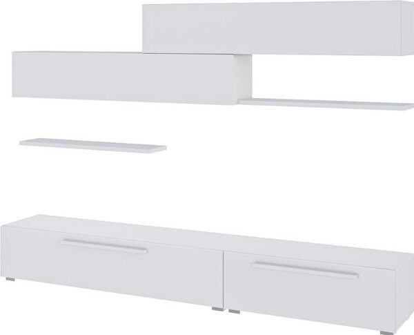 DecHome Parete Attrezzata Moderna Mobile TV + 2 Mobili a Parete + 2 Mensole Dimensioni 260x42 cm colore Bianco - Kombat
