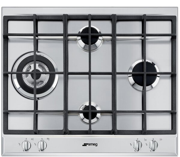 Smeg Piano Cottura 4 Fuochi a Gas Larghezza 60 cm (1 Bruciatore Wok) in Acciaio Inox colore Inox - SLR64SGH
