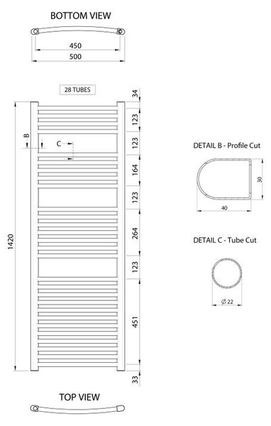 Radiatore da bagno Aqualine ALYA curvo 500x1420 mm, cromato