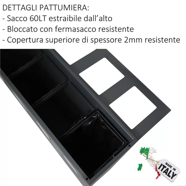 Pattumiera, Mobiletto per raccolta differenziata in acciaio 1 scomparti da 100L Dimensioni 45x50xh 80 cm 1 scomparti da 100 litri totali, 4 Etichette colore Antracite