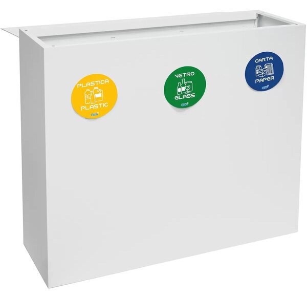 Pattumiera, Mobiletto per raccolta differenziata in acciaio 3 scomparti da 180L Dimensioni 30x90xh 80 cm 3 scomparti da 240 litri totali, 4 etichette colore Bianco