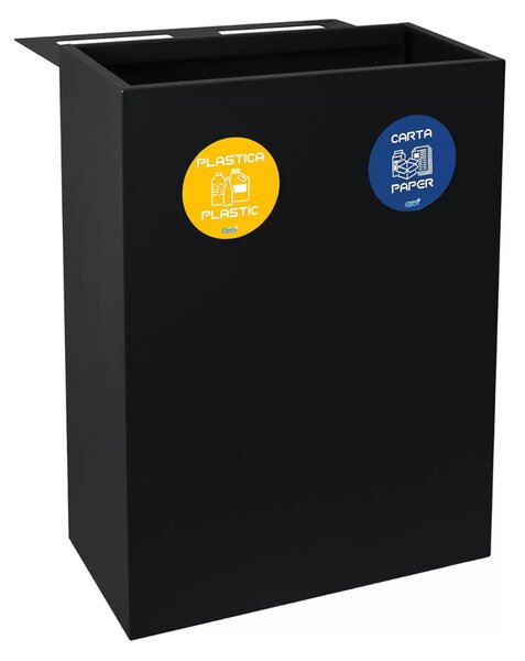 Pattumiera, Mobiletto per raccolta differenziata in acciaio 2 scomparti da 120L Dimensioni 30x60xh 96 cm 2 scomparti da 120 litri totali, 4 Etichette colore Antracite
