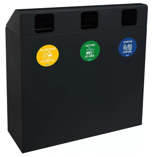 Pattumiera, Mobiletto per raccolta differenziata in acciaio 3 scomparti da 180L Dimensioni 30x90xh 100 cm 3 scomparti da 180 litri totali, 4 etichette colore Antracite