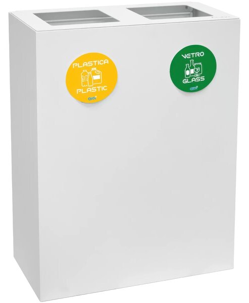 Pattumiera, Mobiletto per raccolta differenziata in acciaio 2 scomparti da 120L Dimensioni 30x60xh 80 cm 2 scomparti da 120 litri totali, 4 Etichette colore Bianco