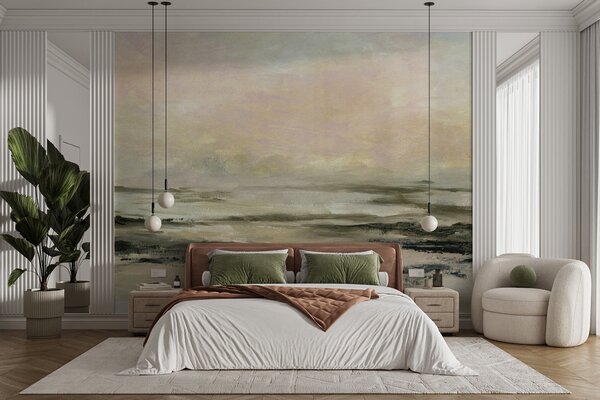 Carta da parati Tramonto su una spiaggia tropicale, minimalismo elegante e loft, Carta da parati Acquerello, u97451 : Uwalls.it