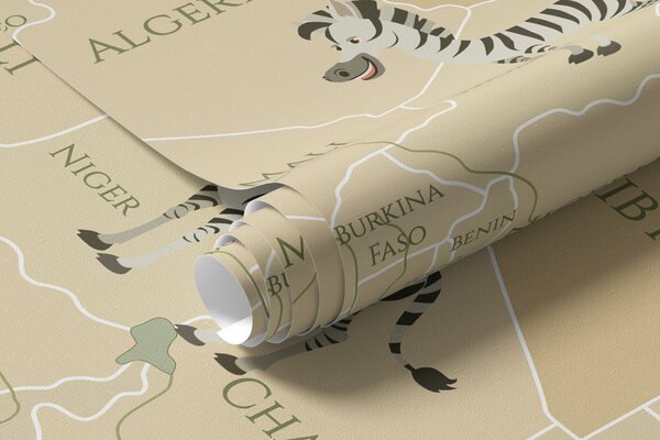Carta da parati Mappa del mondo per bambini con animali in blu, Carta da parati per Bambini, u36066v2 : Uwalls.it