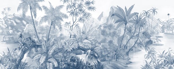 Carta da parati Tropici in blu, Carta da parati Foresta, Carta da parati Giungla, u59039v1 : Uwalls.it