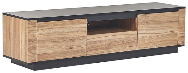 Supporto TV con 2 scaffali e 1 cassetto di colore nero e legno chiaro per soggiorno in stile minimalista Beliani