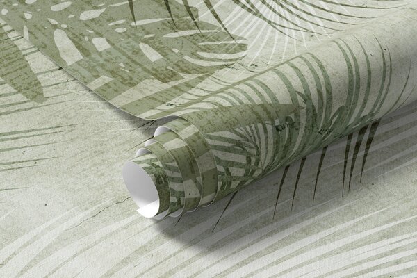 Carta da parati Foglie verdi 3D in stile grunge, Carta da parati Natura, Carta da parati Foglie di Palma, u73583v3 : Uwalls.it