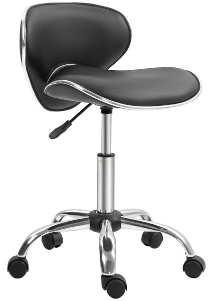HOMCOM Sgabello a rotelle sgabello da lavoro con altezza regolabile 44-56 cm e schienale, girevole 360°, nero