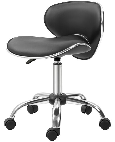 HOMCOM Sgabello a rotelle sgabello da lavoro con altezza regolabile 44-56 cm e schienale, girevole 360°, nero