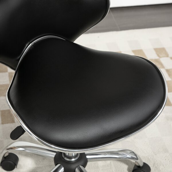 HOMCOM Sgabello a rotelle sgabello da lavoro con altezza regolabile 44-56 cm e schienale, girevole 360°, nero