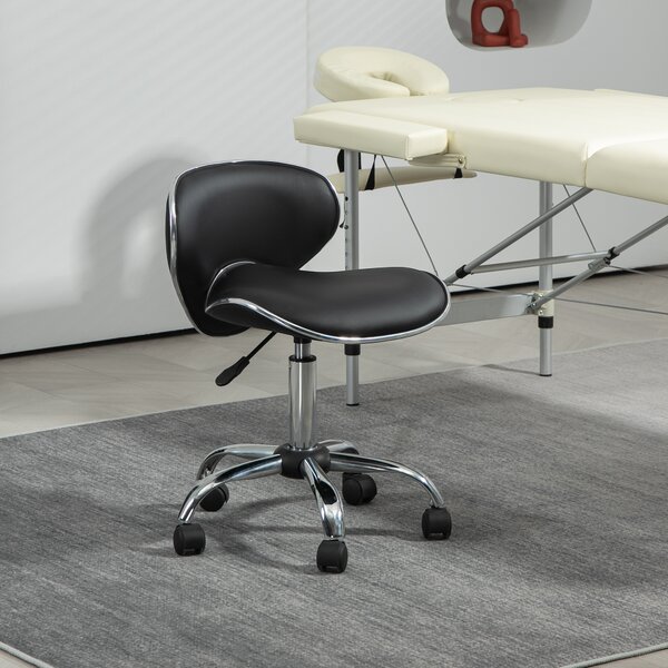 HOMCOM Sgabello a rotelle sgabello da lavoro con altezza regolabile 44-56 cm e schienale, girevole 360°, nero
