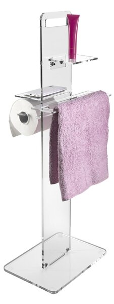 Piantana, Colonnina da Bagno Porta asciugamani e Portarotolo da Bagno In Plexiglass CLIO Dimensioni 31x23x h 87 cm - Colore Trasparente