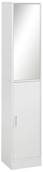 Mobile a Colonna Bagno 32x28x162 cm con Anta Superiore a Specchio Rivestimento in Melamina Bianco