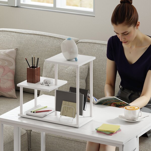 HOMCOM Libreria a 3 Livelli Effetto Legno con Struttura in Metallo per Scrivania Ufficio Cucina 40x20x34,5 cm Bianco | Aosom Italy