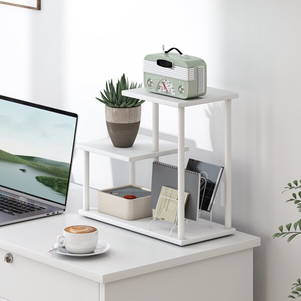 HOMCOM Libreria a 3 Livelli Effetto Legno con Struttura in Metallo per Scrivania Ufficio Cucina 40x20x34,5 cm Bianco | Aosom Italy