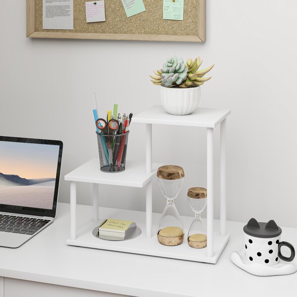 HOMCOM Libreria a 3 Livelli Effetto Legno con Struttura in Metallo per Scrivania Ufficio Cucina 40x20x34,5 cm Bianco | Aosom Italy
