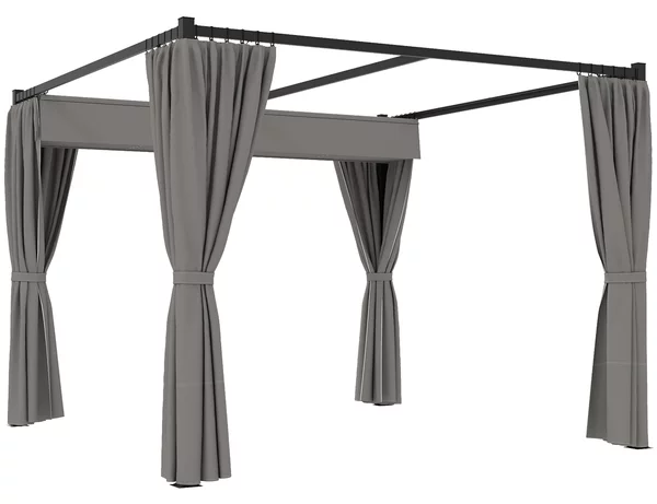 Pergola da Giardino 300x300x227 cm con Tetto Retrattile e Tende in Metallo e Poliestere Grigio Chiaro