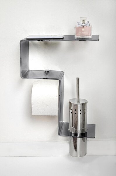 Mensola da Bagno Portarotolo e Porta scopino In Plexiglass CLIO Dimensioni 30,5x15x h 38cm - Colore Grigio Fum�