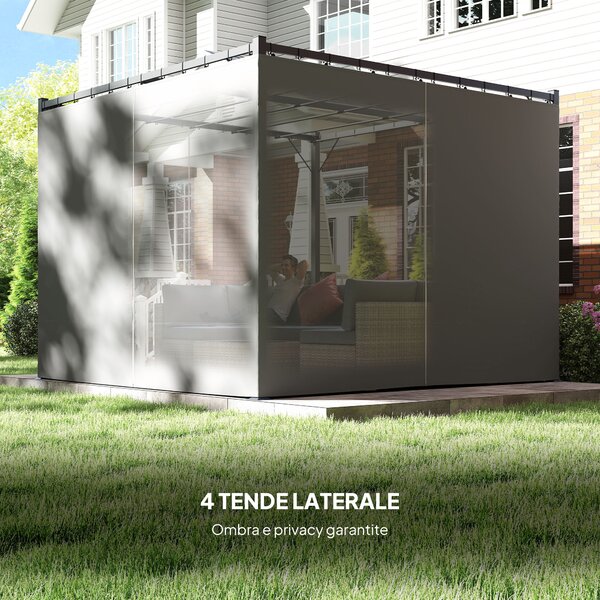 Outsunny Pergola da Giardino con Tetto Retrattile e Tende, in Metallo e Poliestere, 300x300x227 cm, Grigio Chiaro | Aosom Italy