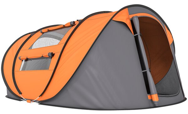 Outsunny Tenda da Campeggio Pop Up 2 Posti con 2 Porte, 4 Finestre e Telo Impermeabile, 263.5x220x123 cm, Arancione | Aosom Italy