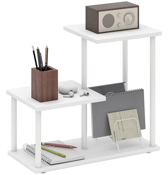 HOMCOM Libreria a 3 Livelli Effetto Legno con Struttura in Metallo per Scrivania Ufficio Cucina 40x20x34,5 cm Bianco | Aosom Italy