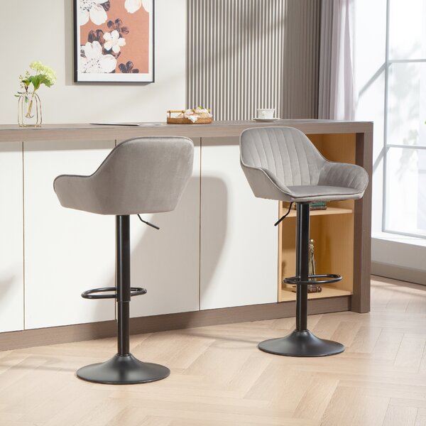 HOMCOM Set 2 Sgabelli da Bar in velluto Girevole con poggiapiedi e altezza regolabile, 50.5x50x107cm, Grigio | Aosom Italy