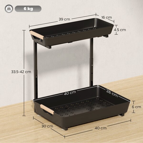 HOMCOM Scaffale da Cucina con 2 Ripiani, 40x30x42 cm, Nero | Aosom Italy