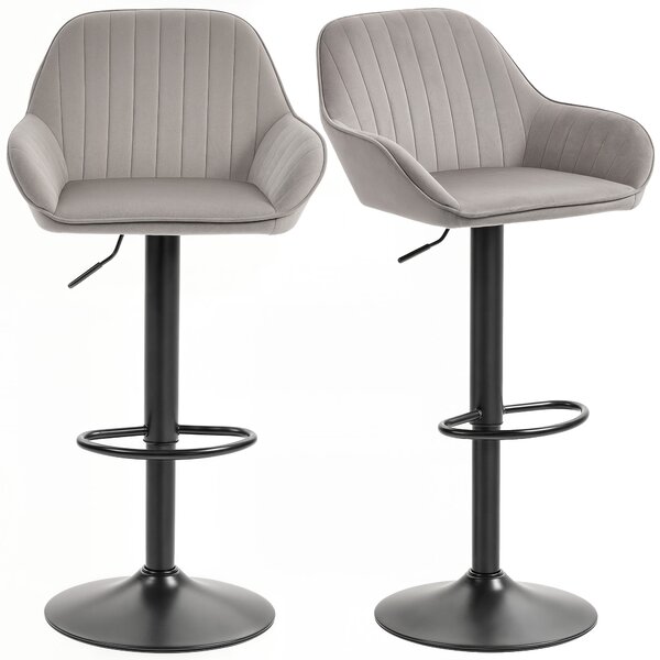 HOMCOM Set 2 Sgabelli da Bar in velluto Girevole con poggiapiedi e altezza regolabile, 50.5x50x107cm, Grigio | Aosom Italy