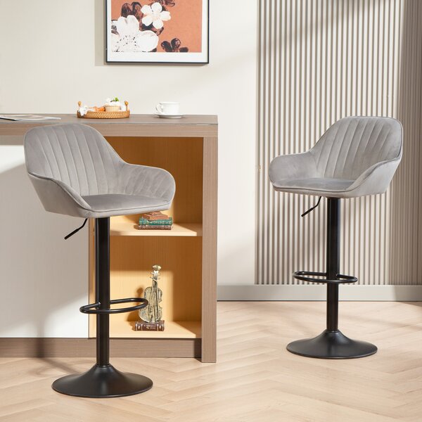 HOMCOM Set 2 Sgabelli da Bar in velluto Girevole con poggiapiedi e altezza regolabile, 50.5x50x107cm, Grigio | Aosom Italy