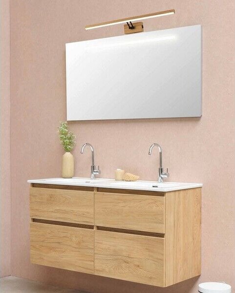 Applique LED Lester, legno chiaro-bianco, 8 W, bianco neutro, 640 lm, plastica, dimensioni: 6 x 60 x 12,5 cm, IP20, Reality