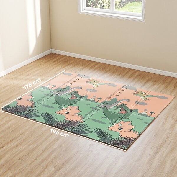 AIYAPLAY Tappeto da gioco per bambini a tema Dinosauri pieghevole, 196x176x1,5 cm, Multicolore | Aosom Italy