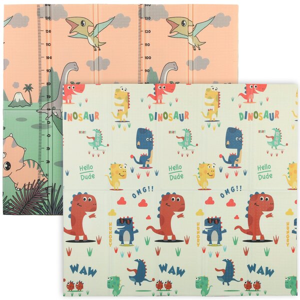 AIYAPLAY Tappeto da gioco per bambini a tema Dinosauri pieghevole, 196x176x1,5 cm, Multicolore | Aosom Italy
