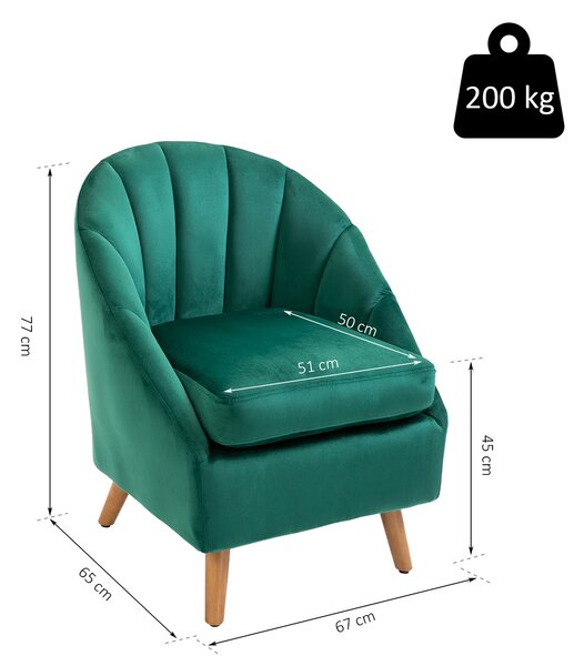 HOMCOM Poltrona Elegante per Relax con Imbottitura Generosa, Base in Legno Resistente, 67x65x77 cm, per Salotto e Camera, Verde | Aosom Italy