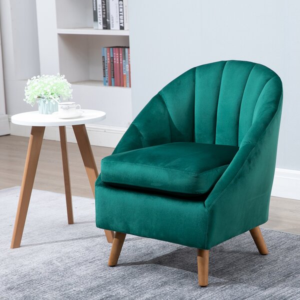 HOMCOM Poltrona Elegante per Relax con Imbottitura Generosa, Base in Legno Resistente, 67x65x77 cm, per Salotto e Camera, Verde | Aosom Italy
